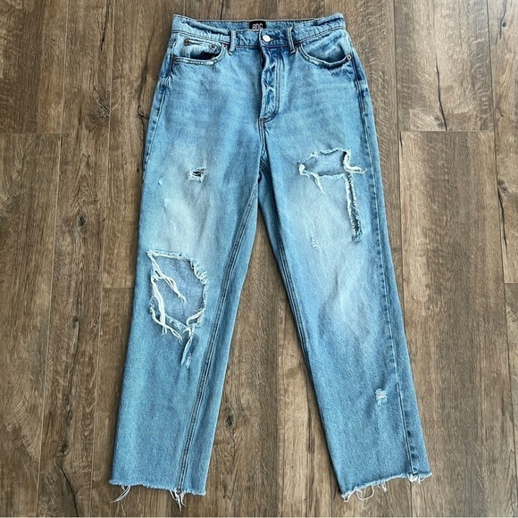 BDG Urban Outfitters Distressed Light Wash Denim High Rise Straight Leg Jeans - Picture 4 of 16
